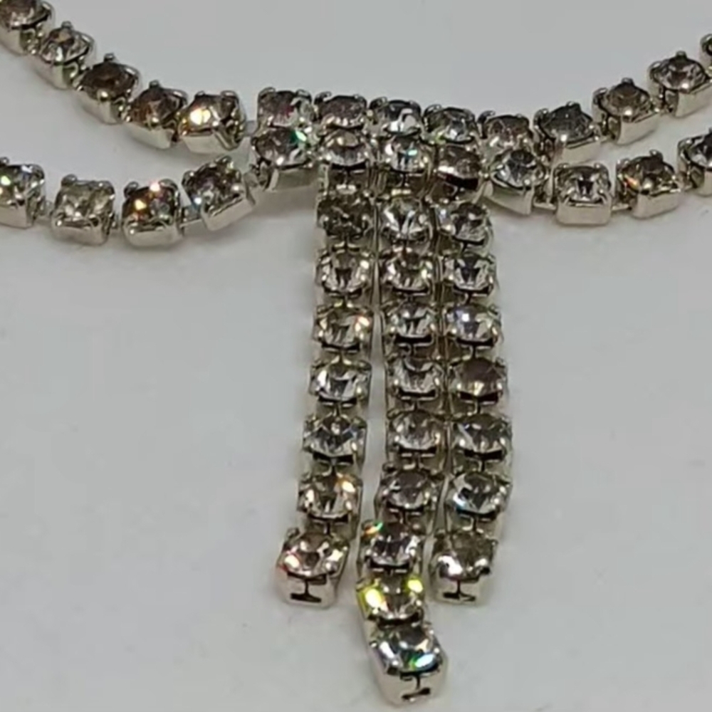 Vintage Very Long Drape Stunning Rare Statement Silver Rhinestone Necklace - Picture 7 of 15